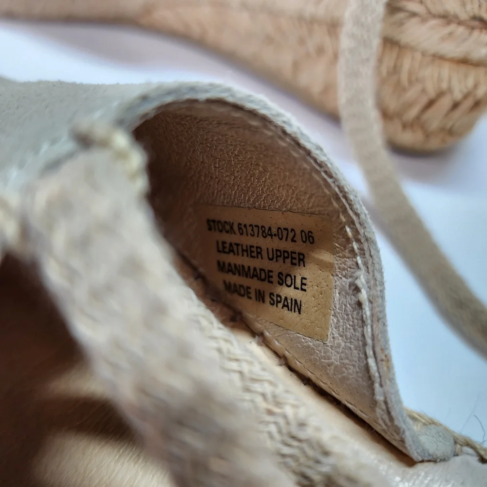J. JILL Cream Suede Leather Espadrille Small Wedge Heel Shoe Lace Wrap 6